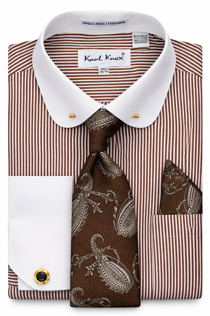 collar bar dress shirt Mens Cocoa Brown Pinstripe Eyelet Collar Bar Dress Shirt + Tie Karl Knox SX4557