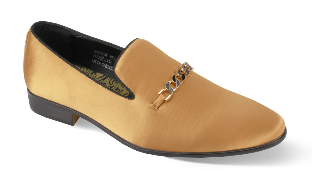 Mens Elegant Formal Gold Satin Textile Loafers Dress Shoes After Midni