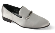 Mens Elegant Formal Silver Satin Textile Loafers Dress Shoes After Midnight 6978 S