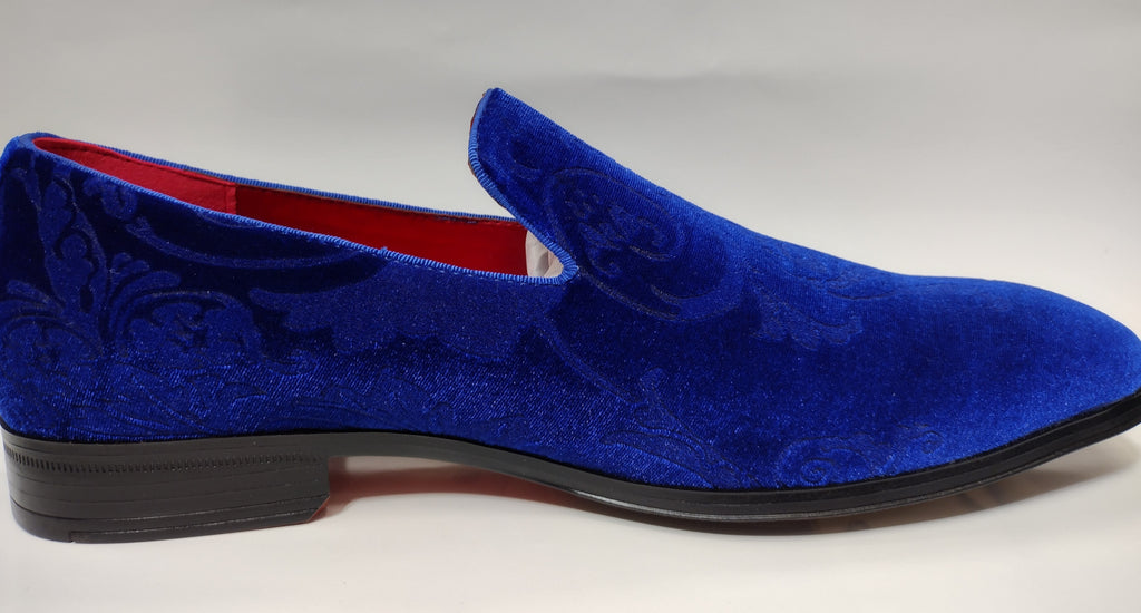 Mens Royal Blue Baroque Embossed Velvet Dress Loafers Shoes After Midnight 7017 8 Mens Royal Blue Baroque Embossed Velvet Dress Loafers Shoes After Midnight 7017 8