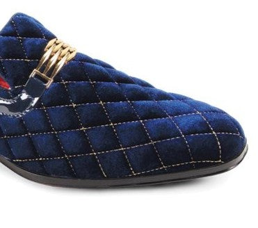 Mens Navy Blue Gold Diamond Quilted Velvet Formal Dress Shoes After Midnight 7045 Mens Navy Blue Gold Diamond Quilted Velvet Formal Dress Shoes After Midnight 7045