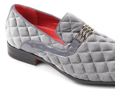Mens Gray Silver Diamond Quilt Velvet Formal Dress Shoes After Midnight 7045 Mens Gray Silver Diamond Quilt Velvet Formal Dress Shoes After Midnight 7045