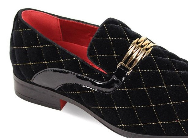Mens Black Gold Diamond Quilted Velvet Slip-On Dress Shoes After Midni | Nader Fashion Las Vegas Mens Black Gold Diamond Quilted Velvet Slip-On Dress Shoes After Midni | Nader Fashion Las Vegas