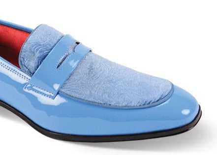 Mens Sky Blue Embossed Velvet Patent Leather Dress Shoes After Midnight 7048