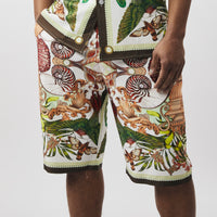 Mens Stacy Adams Designer Shirt + Shorts Set Tropical Brown Green Paradise 71114