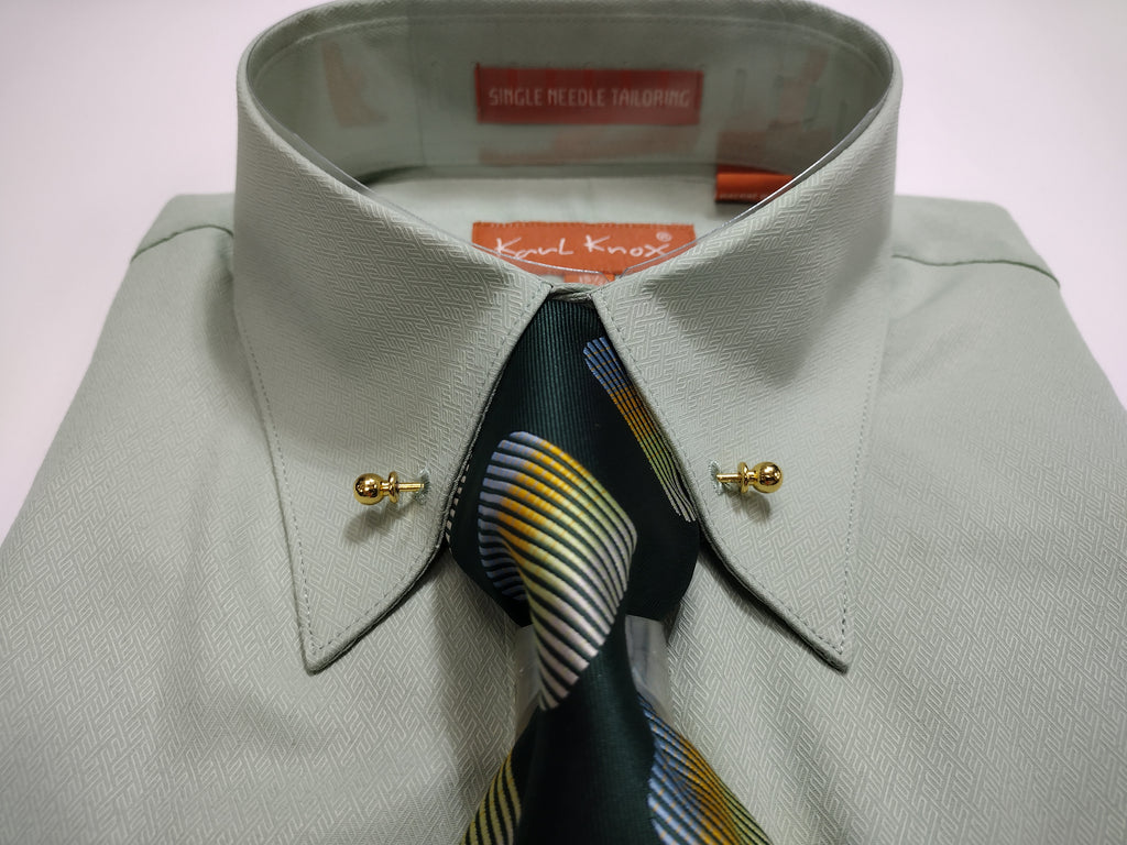 Mens Sage/Light Green Eyelet Collar Bar French Cuff Dress Shirt + Tie Karl Knox SX4515 Mens Sage/Light Green Eyelet Collar Bar French Cuff Dress Shirt + Tie Karl Knox SX4515