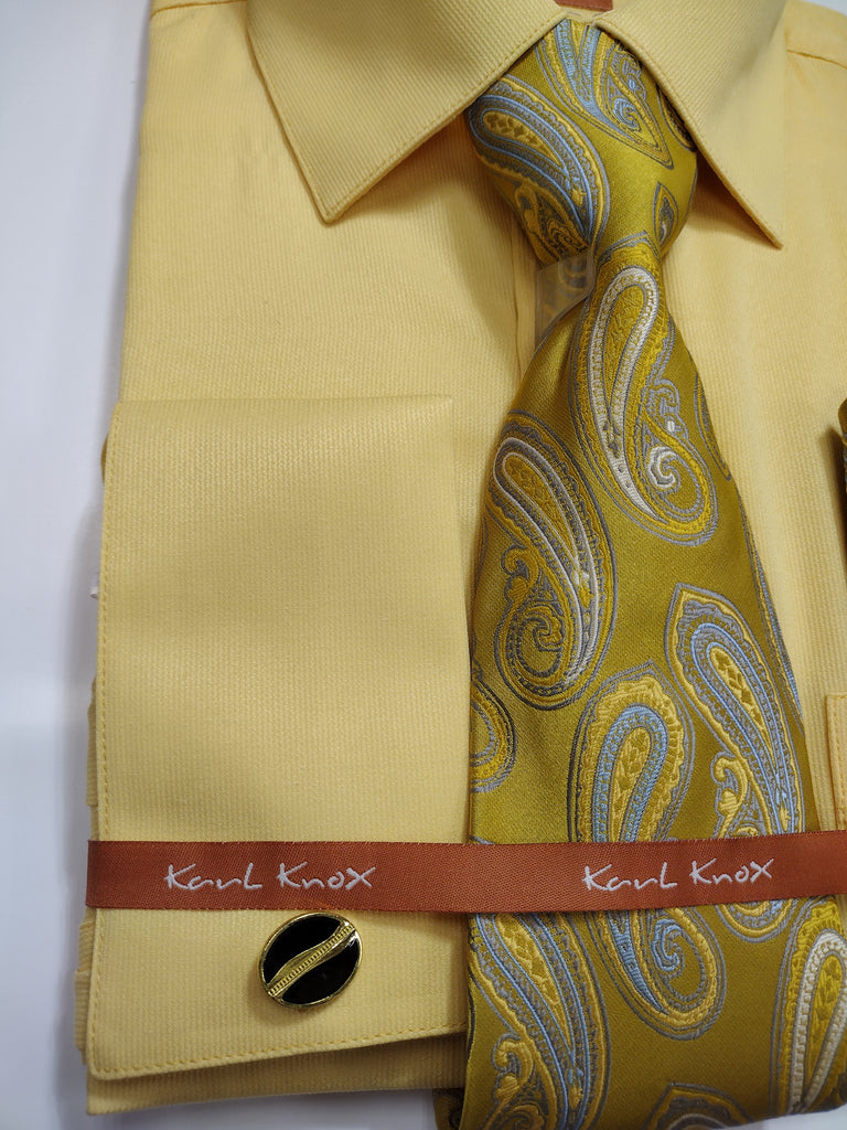 mens yellow french cuff dress shirt Modena Yellow Twill Classic Fit French Cuff Dress Shirt M998FG0F