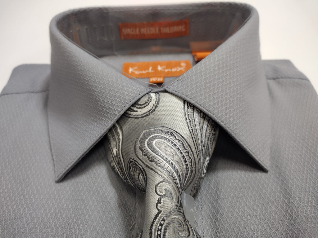 Mens Charcoal Gray Grey French Cuff Dress Shirt + Paisley Tie Karl Knox SX4523 Mens Charcoal Gray Grey French Cuff Dress Shirt + Paisley Tie Karl Knox SX4523