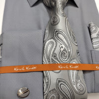 Mens Charcoal Gray Grey French Cuff Dress Shirt + Paisley Tie Karl Knox SX4523