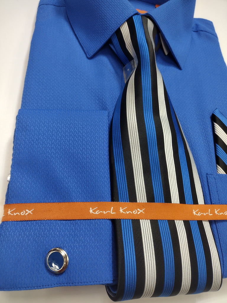 Mens Royal Blue French Cuff Dress Shirt + Paisley Tie Karl Knox SX4520 XL 17.5" Collar - 36/37" Sleeve Mens Royal Blue French Cuff Dress Shirt + Paisley Tie Karl Knox SX4520 XL 17.5" Collar - 36/37" Sleeve
