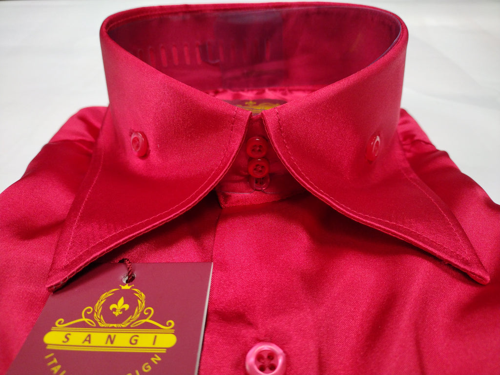red satin dress shirt mens qILAKOG Men's Luxury Shiny Silk Like Satin Dress Shirt Long Sleeve Casual Slim Fit Muscle Button Up Shirts Red XL