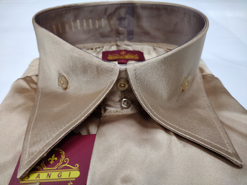Mens Shiny Silky Gold Satin High Collar French Cuff Shirt Sangi Sebastian Coll. Large Mens Shiny Silky Gold Satin High Collar French Cuff Shirt Sangi Sebastian Coll. Large