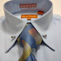 Mens Sky Blue Pin Collar Bar French Cuff Dress Shirt + Tie Karl Knox SX4515