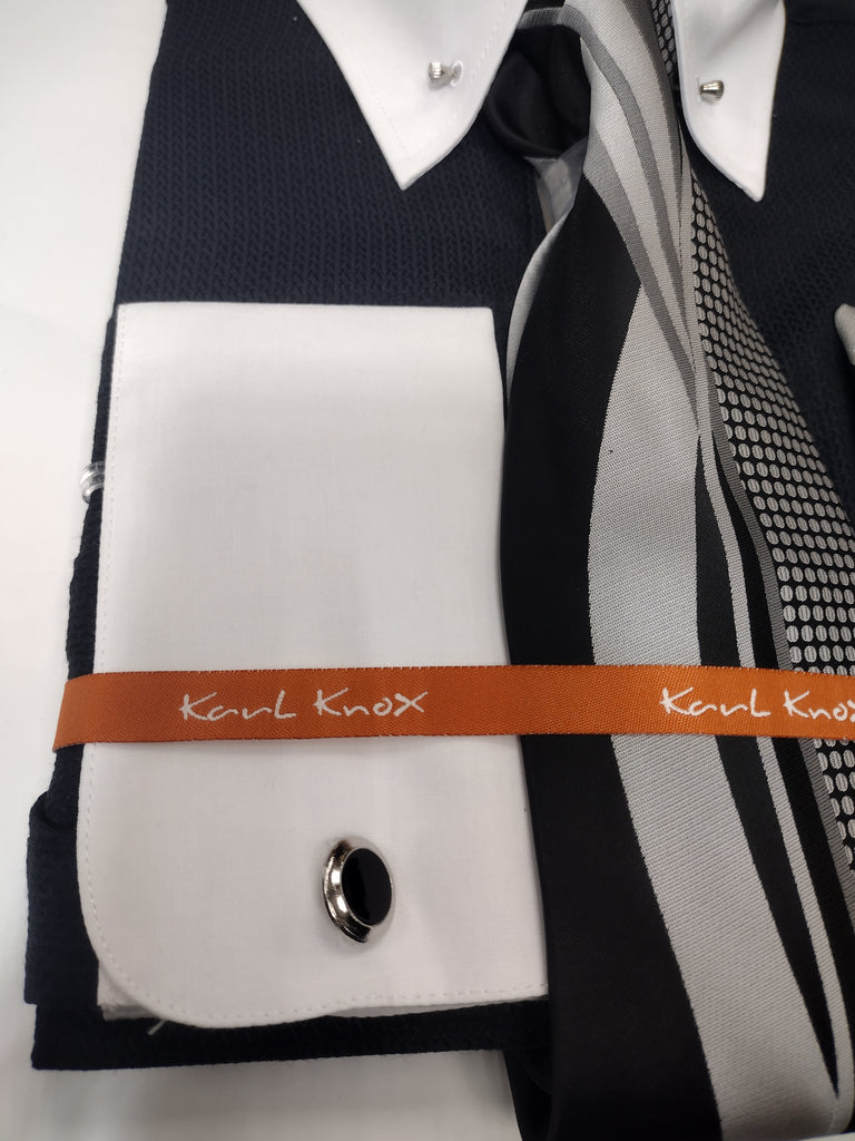 Mens Two Tone Black White Collar + Collar Bar French Cuff Dress Shirt | Nader Fashion Las Vegas Mens Two Tone Black White Collar + Collar Bar French Cuff Dress Shirt | Nader Fashion Las Vegas