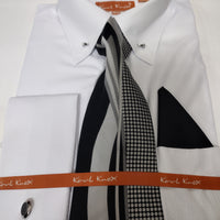 Mens White French Cuff Dress Shirt Tie Set w/ Eyelet Collar Bar Karl Knox SX4521