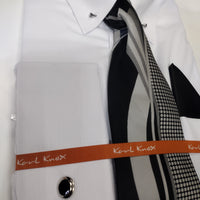 Mens White French Cuff Dress Shirt Tie Set w/ Eyelet Collar Bar Karl Knox SX4521
