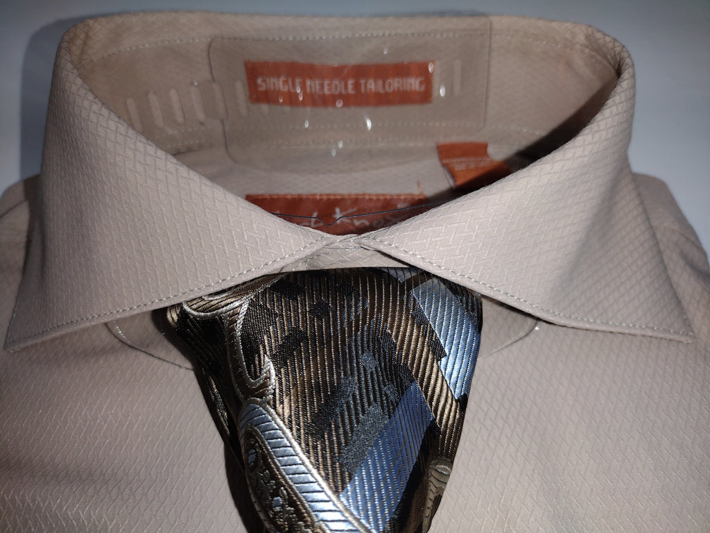 beige dress shirt and tie Mens Beige Taupe Cutaway Spread Collar Dress Shirt + Tie Set Karl Knox SX4527