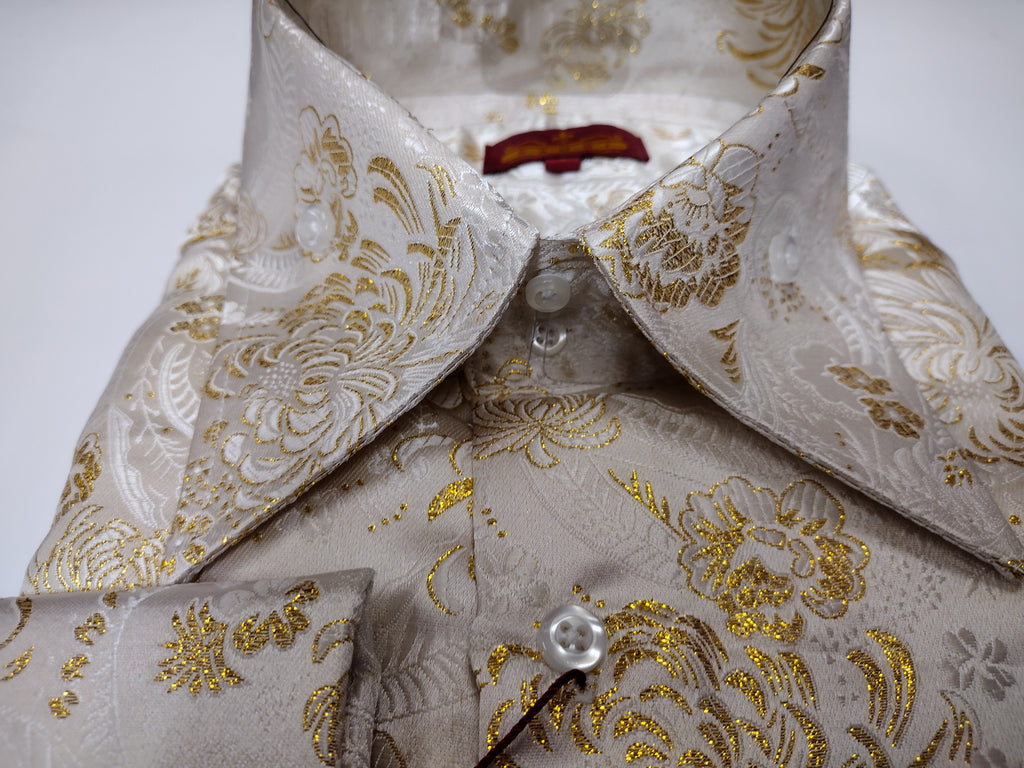 Mens Cream Gold Bird of Paradise Jacquard Fashion Shirt SANGI SORRENTO COLL. 3025 Large Mens Cream Gold Bird of Paradise Jacquard Fashion Shirt SANGI SORRENTO COLL. 3025 Large