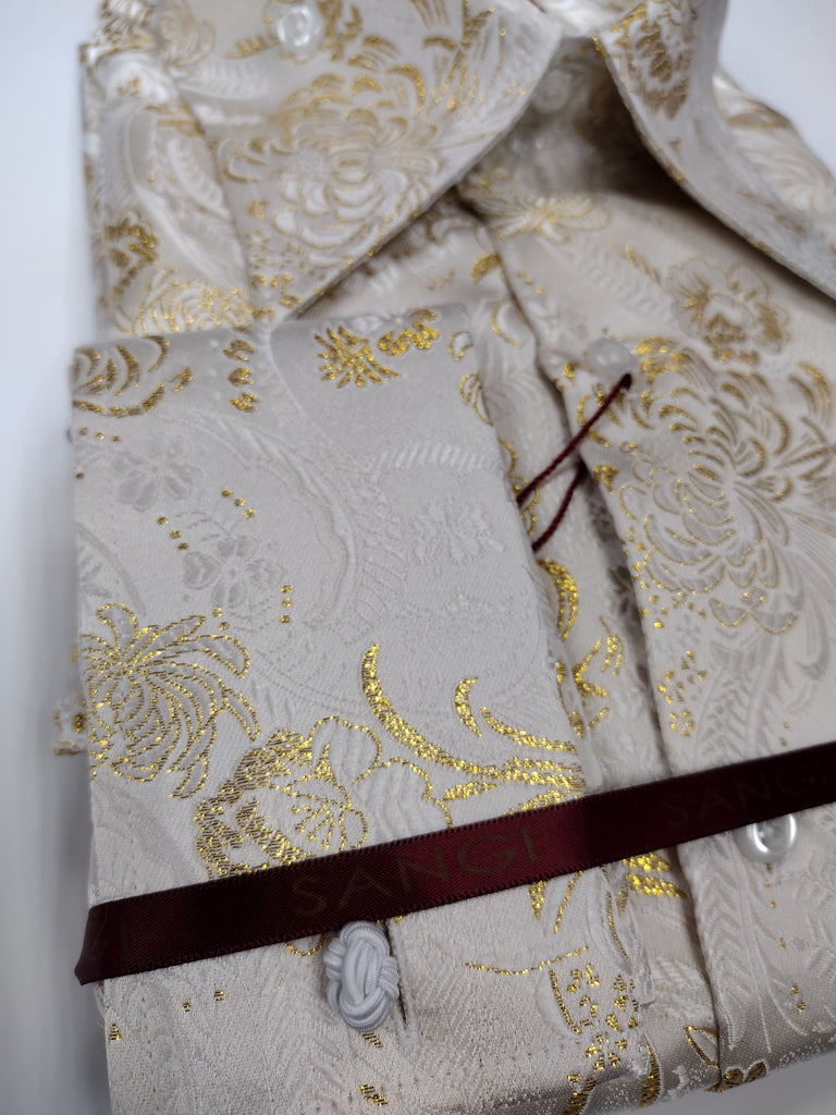 Mens Cream Gold Bird of Paradise Jacquard Fashion Shirt SANGI SORRENTO | Nader Fashion Las Vegas Mens Cream Gold Bird of Paradise Jacquard Fashion Shirt SANGI SORRENTO | Nader Fashion Las Vegas