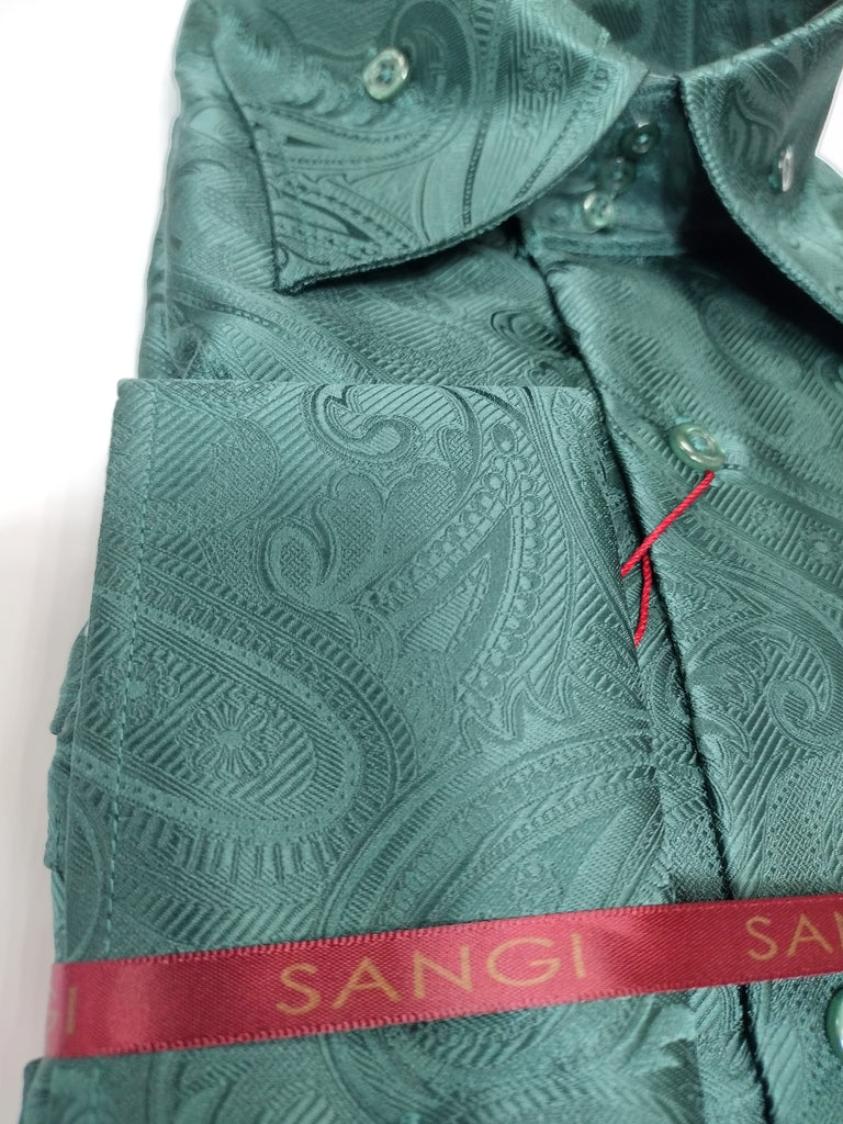 Mens Sophisticated Emerald Green Paisley High Fashion Shirt SANGI SORRENTO COLL. 3013 6XL Mens Sophisticated Emerald Green Paisley High Fashion Shirt SANGI SORRENTO COLL. 3013 6XL