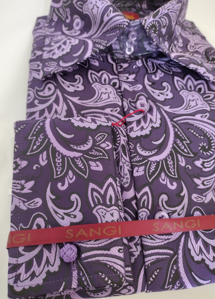 mens purple paisley dress shirt Hi-Tie Men's Shirt Purple Paisley Silk Windsor Collar Button Down Shirt, L