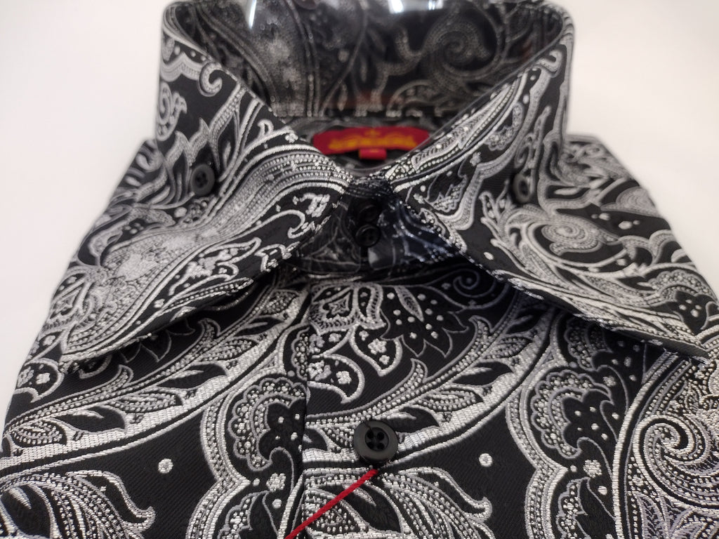 Mens Black Silver Foil Stage Performer Fashion Shirt SANGI SORRENTO COLL. 3017 6XL Mens Black Silver Foil Stage Performer Fashion Shirt SANGI SORRENTO COLL. 3017 6XL