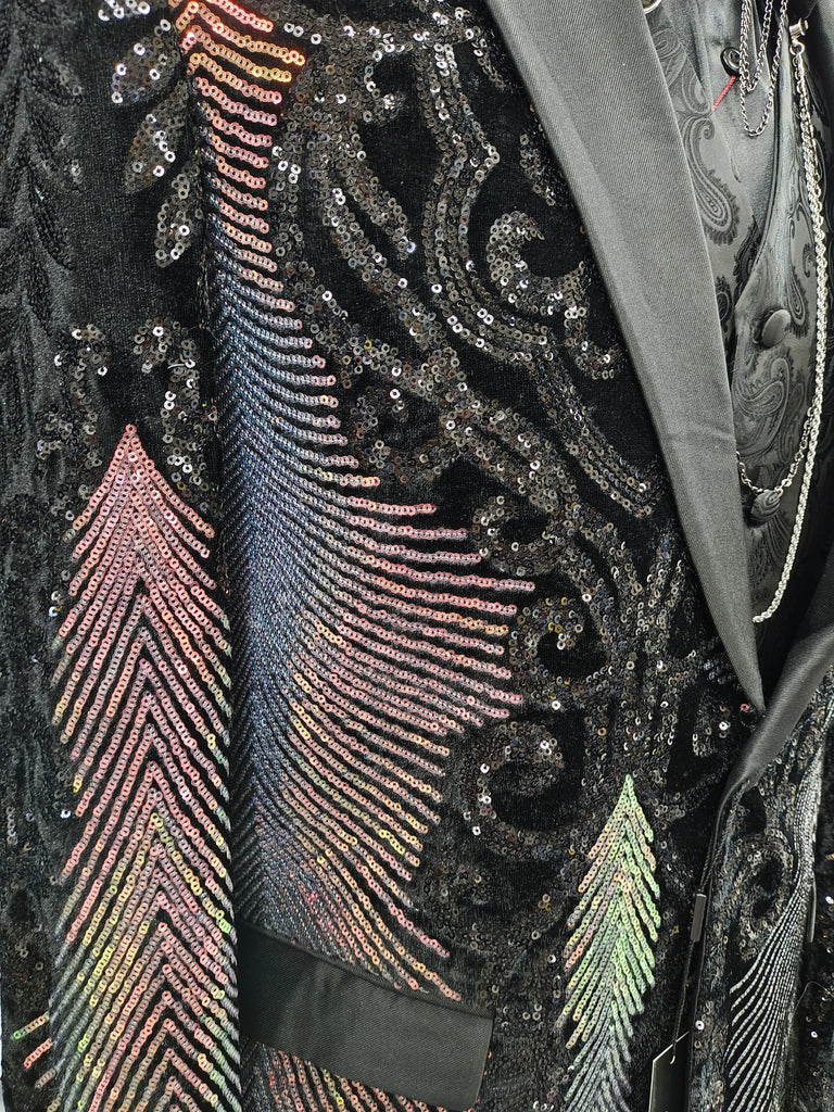 Mens Black Rose Gold Color Changing Sequin Formal Dress Show Jacket BBT3612-6 48 US Suit Jacket - 52 Euro Mens Black Rose Gold Color Changing Sequin Formal Dress Show Jacket BBT3612-6 48 US Suit Jacket - 52 Euro