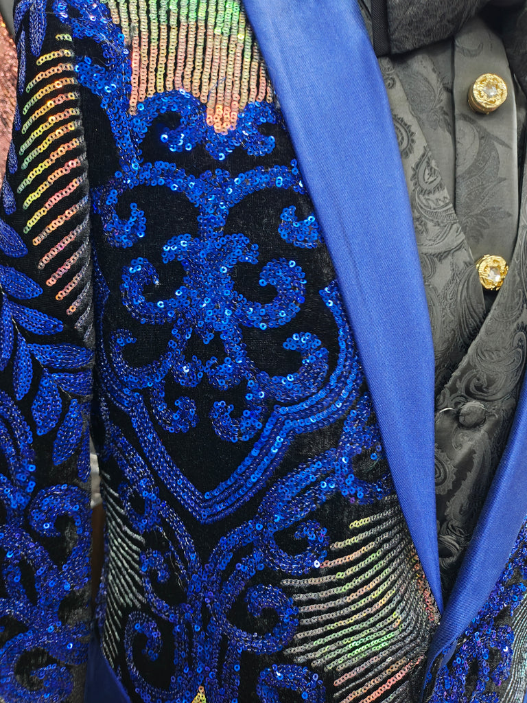 Mens Bold Royal Blue Rose Gold Color Changing Sequin Formal Dress Show Jacket BBT3612-5 Mens Bold Royal Blue Rose Gold Color Changing Sequin Formal Dress Show Jacket BBT3612-5