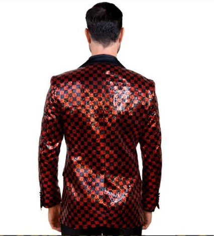 Mens Black Cherry Red Sequin Check Formal Tuxedo Jacket LOUIS VINO LVB | Nader Fashion Las Vegas Mens Black Cherry Red Sequin Check Formal Tuxedo Jacket LOUIS VINO LVB | Nader Fashion Las Vegas