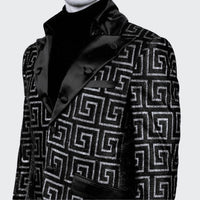 Mens Black Silver Glitter Greek Key High Collar New Design Dress Jacket LOUIS VINO LVB13