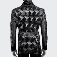 Mens Black Silver Glitter Greek Key High Collar New Design Dress Jacket LOUIS VINO LVB13
