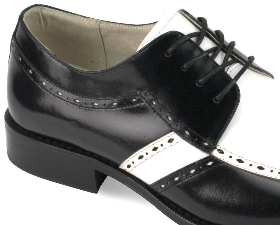 Mens Retro Fashion Black + White Leather Oxford Dress Shoes Giovanni MERRICK Mens Retro Fashion Black + White Leather Oxford Dress Shoes Giovanni MERRICK