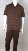 Mens Chocolate Brown Plaid Checks 2 Piece Walking Suit Leisure Suit Royal Diamond T2072