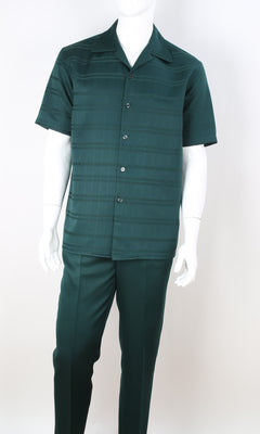 Mens Elegant Hunter Green Summer 2 Piece Shirt + Pants Walking Suit Royal Diamond T2077