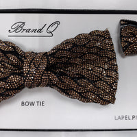 Mens Sparkling Bronze Pretied Bow Tie + Lapel Pin Gorgeous Accessory for Formals, Weddings, Prom