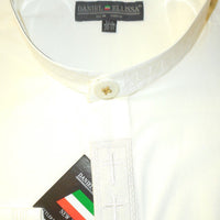 Mens Mandarin Collarless Long Sleeve Dress Shirt Cream w/ Cream DS2005C - Nader Fashion Las Vegas