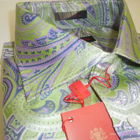 Mens Lite Lime & Lavender Exquisite Paisley French Cuff Leonardi Shirt Style 374 - Nader Fashion Las Vegas