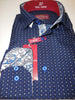 Mens Blue Tiny Polka Dot & Cool Paisley Cuff Modern Fit Shirt Suslo Couture M22 - Nader Fashion Las Vegas