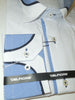 Mens Awesome White Clubbing Shirt w/ Cool Blue Cuff & Collar Del Fiore 33/02 - Nader Fashion Las Vegas
