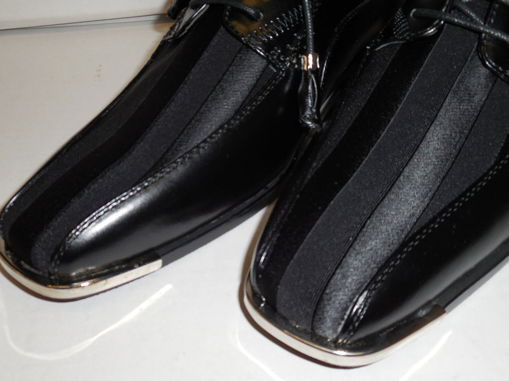 Mens Elegant Formal Black Satin Stripe Silvertip Dress Shoes Expressions 4925 8 Mens Elegant Formal Black Satin Stripe Silvertip Dress Shoes Expressions 4925 8