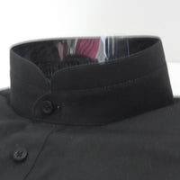 Mens Black High Collar Nehru Collarless Style French Cuff Dress Shirt DS3002C - Nader Fashion Las Vegas