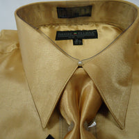 Mens Daniel Ellissa Elegant Gold Shiny Silky Satin Formal Dress Shirt Tie Hanky - Nader Fashion Las Vegas