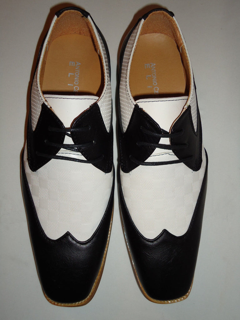 Mens Cool Retro Fashion Black White Wingtip Dress Shoes Antonio Cerrel Mens Cool Retro Fashion Black White Wingtip Dress Shoes Antonio Cerrel