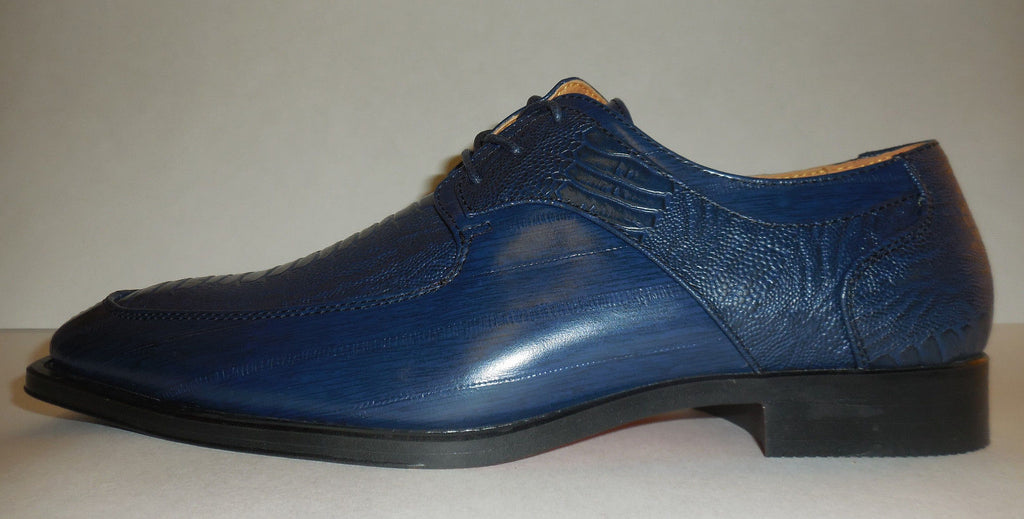 Mens Navy Blue Classic Oxfords Exotic Emboss Dress Shoes Antonio