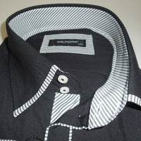 Mens Modern Styled Shirt Black w/ Subtle Stripe Contrast Cuff Del Fiore 100/01 - Nader Fashion Las Vegas