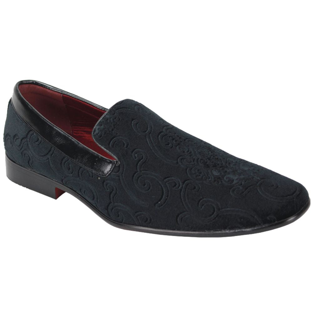Mens Black Textured Baroque Velvet Dress Loafers Shoes After Midnight 6910 S 8