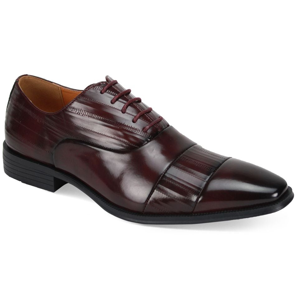 Mens Burgundy Pointed Cap Toe Glossy Lace-Up Dress Shoes Antonio Cerre