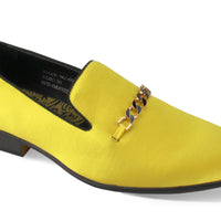 Mens  Flashy Yellow Satin Textile Loafers Dress Shoes After Midnight 6978 S