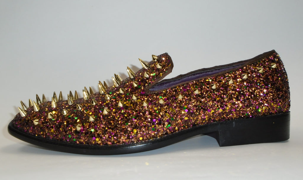 Mens Bronze Copper Multi Glitter Ultra Spike Dress Loafers Shoes After Midnight 6788 S 8
