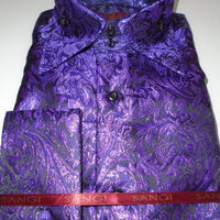 Mens Purple Foil Ivy Paisley High Collar F/C Shirt SANGI MILAN COLLECTION # 2053